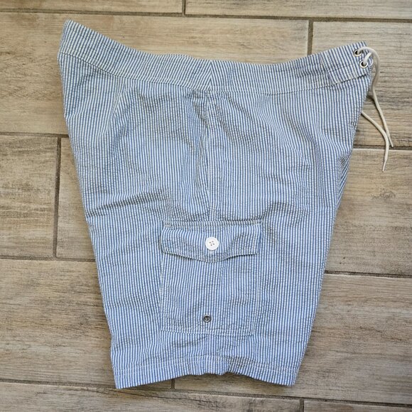 J. Crew Blue Seersucker Lined Swim Trunks Men's Beach Pool Resort Drawstring 34 - Picture 2 of 5